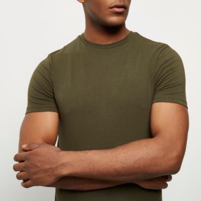 Khaki green longline muscle fit T-shirt